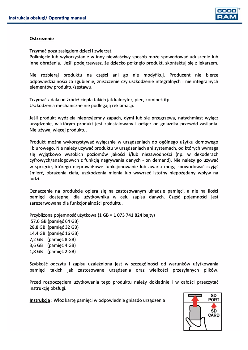 Image de la première page du manuel de l'appareil SDHC