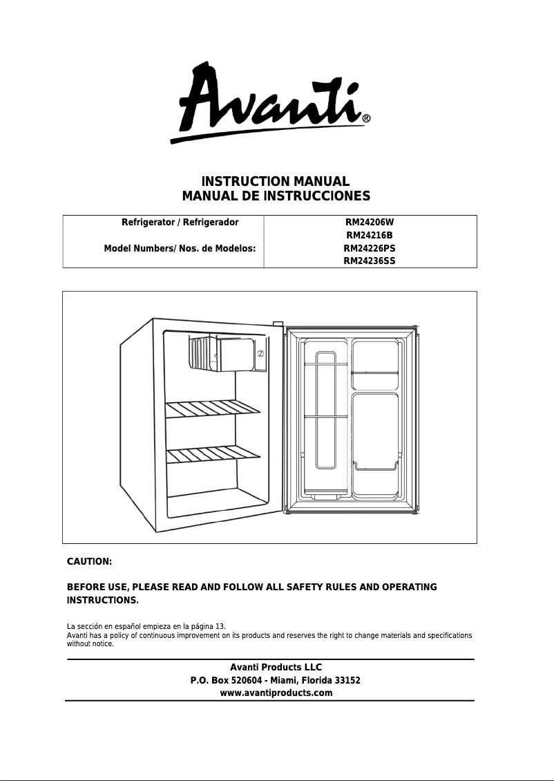 Page 1 de la notice Manuel utilisateur Avanti RM24206W