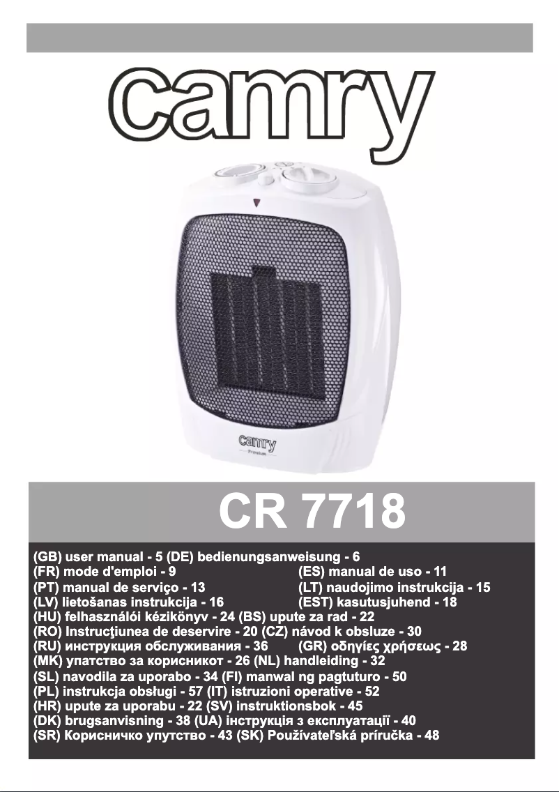 Page 1 de la notice Manuel utilisateur Camry CR 7718