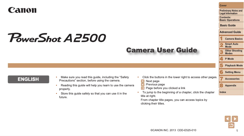 Imagen de la primera página del manual del dispositivo PowerShot A2500