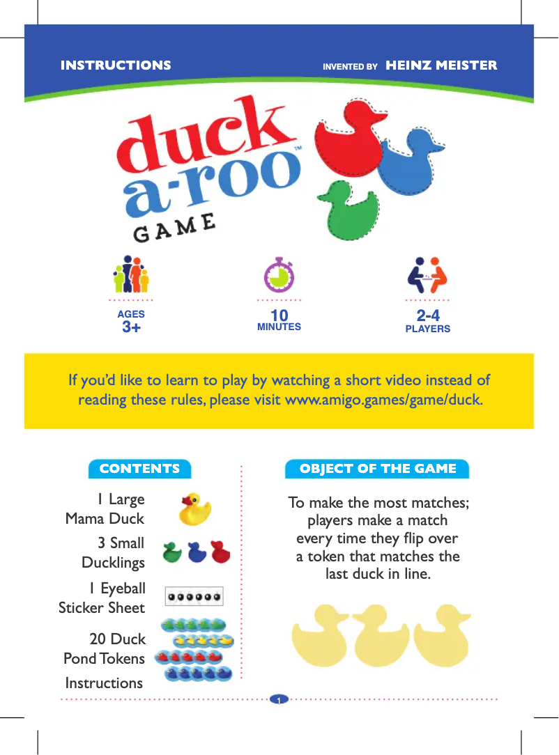 Page 1 de la notice Manuel utilisateur Amigo Duck-A-Roo!