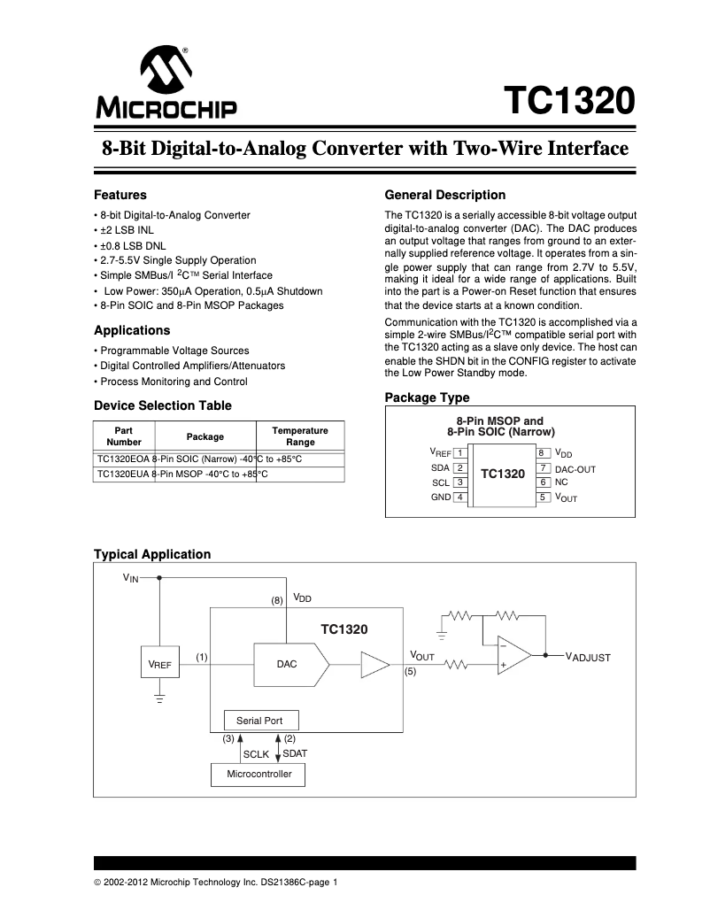 Page 1 de la notice Fiche technique Microchip TC1320