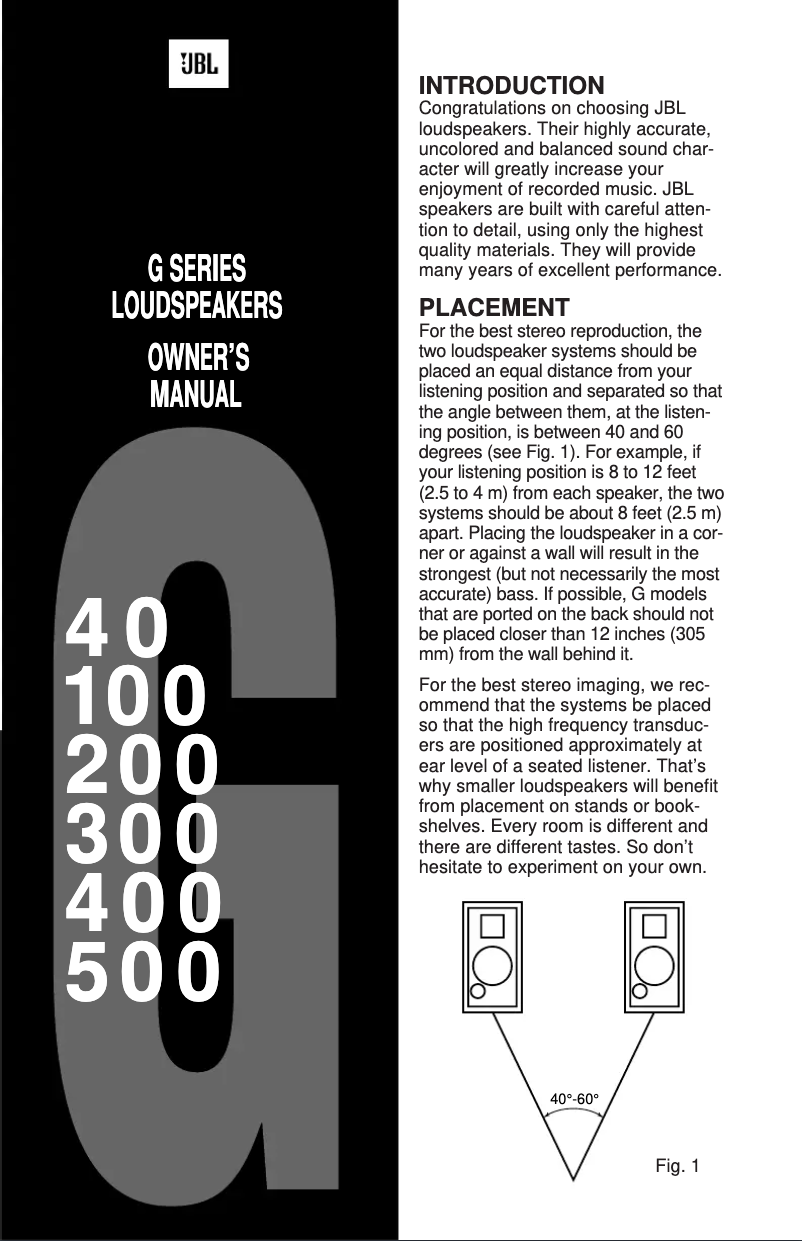 Page n°1 - Manuel utilisateur JBL G300