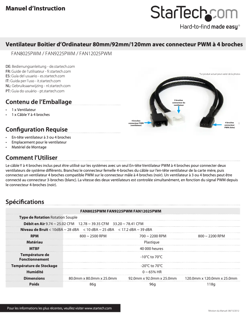 Page n°1 - Manuel utilisateur StarTech.com FAN8025PWM