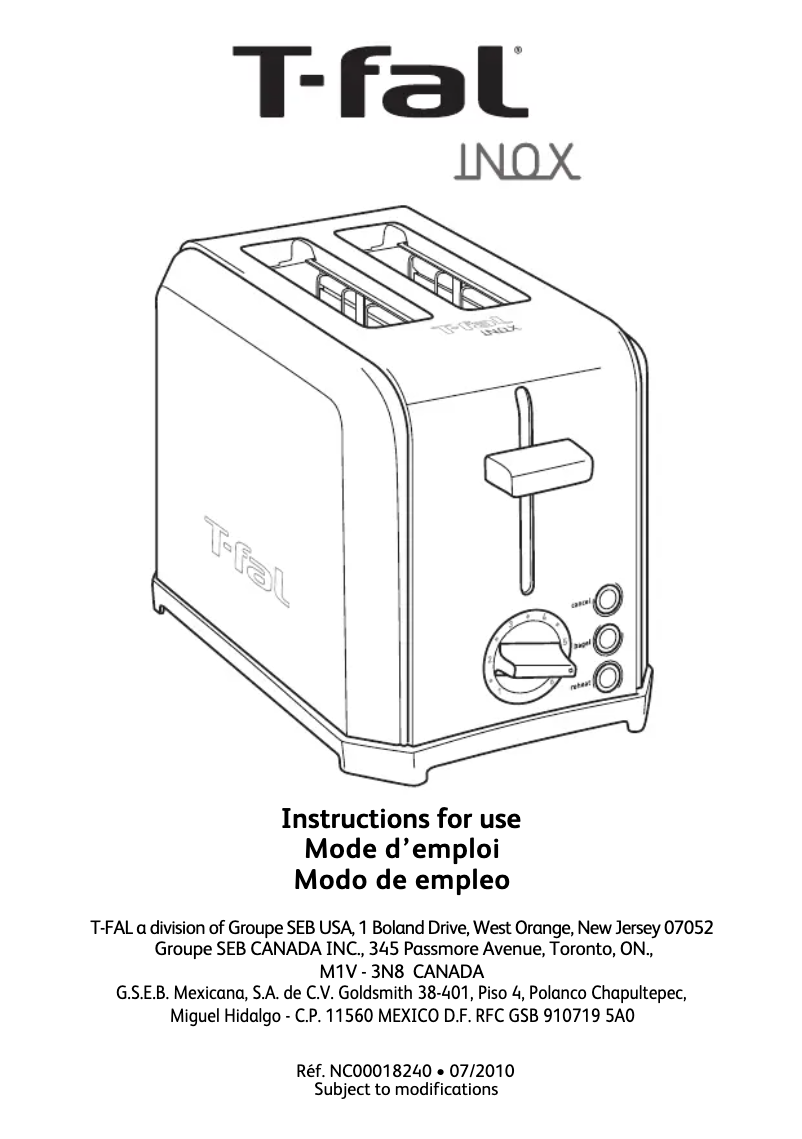 Page n°1 - Manuel utilisateur Tefal Performa 2S Mexico TT5400