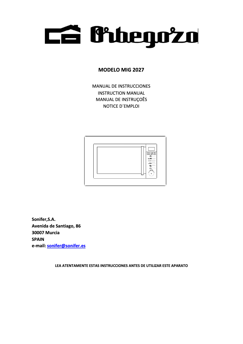 Page 1 de la notice Manuel utilisateur Orbegozo MIG 2027