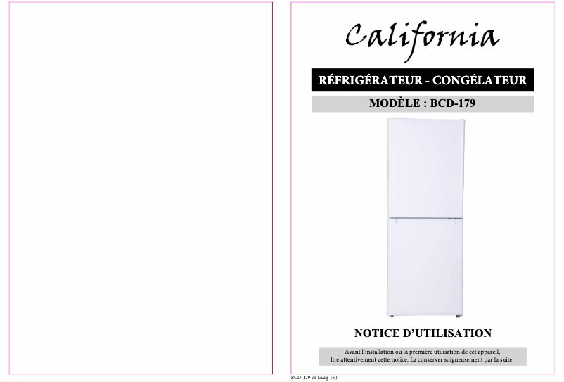 Page 1 de la notice Manuel utilisateur California BCD-179