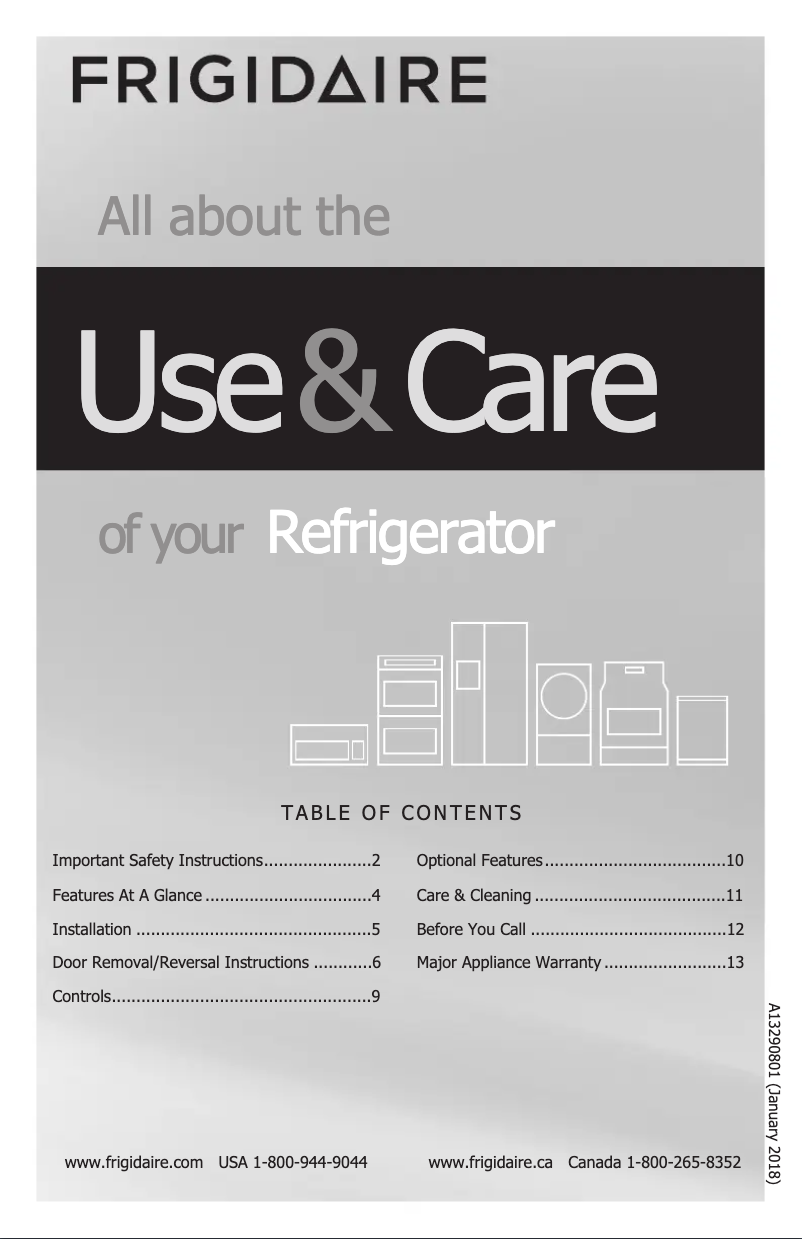 Page n°1 - Manuel d'utilisation et d'entretien Frigidaire FFET1222UV