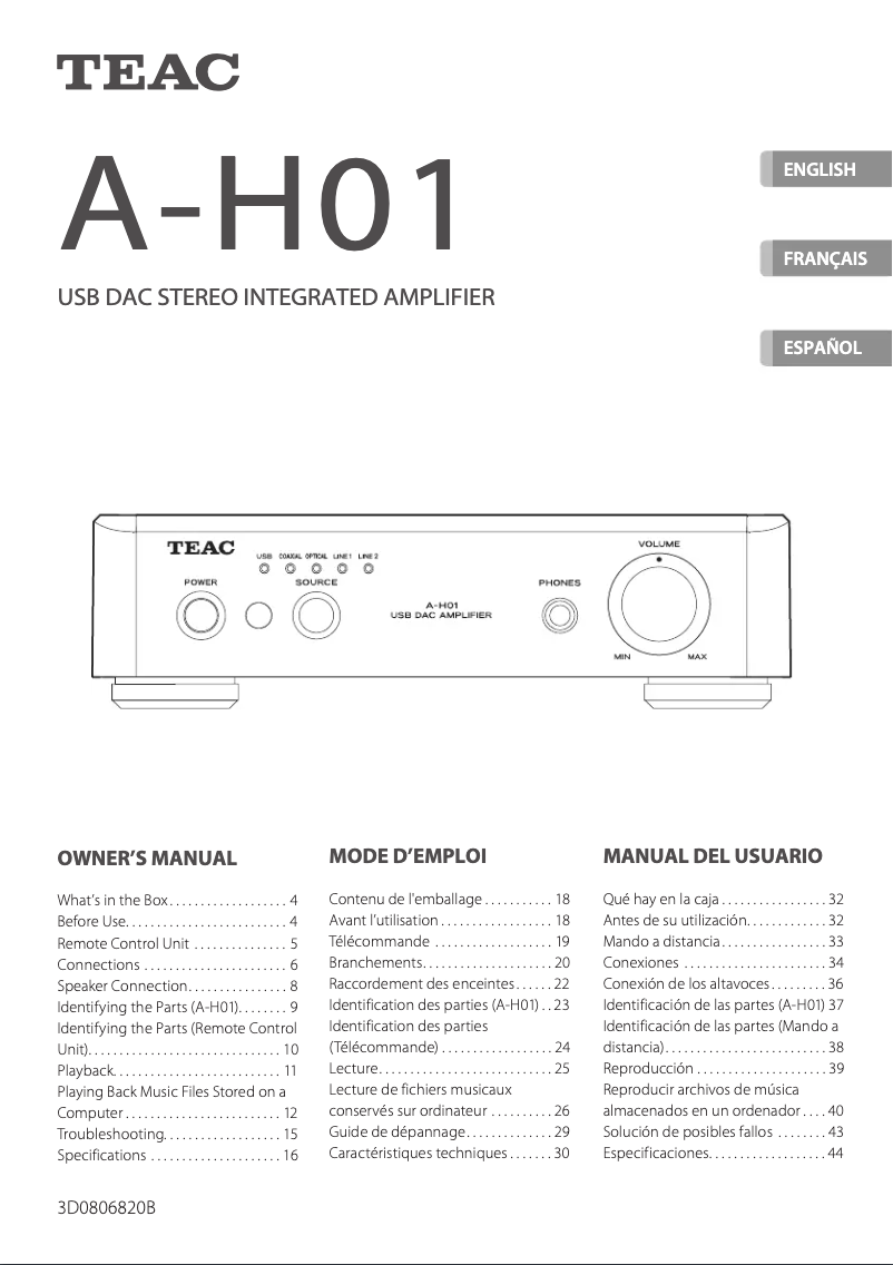 Page n°1 - Manuel utilisateur Teac A-H01