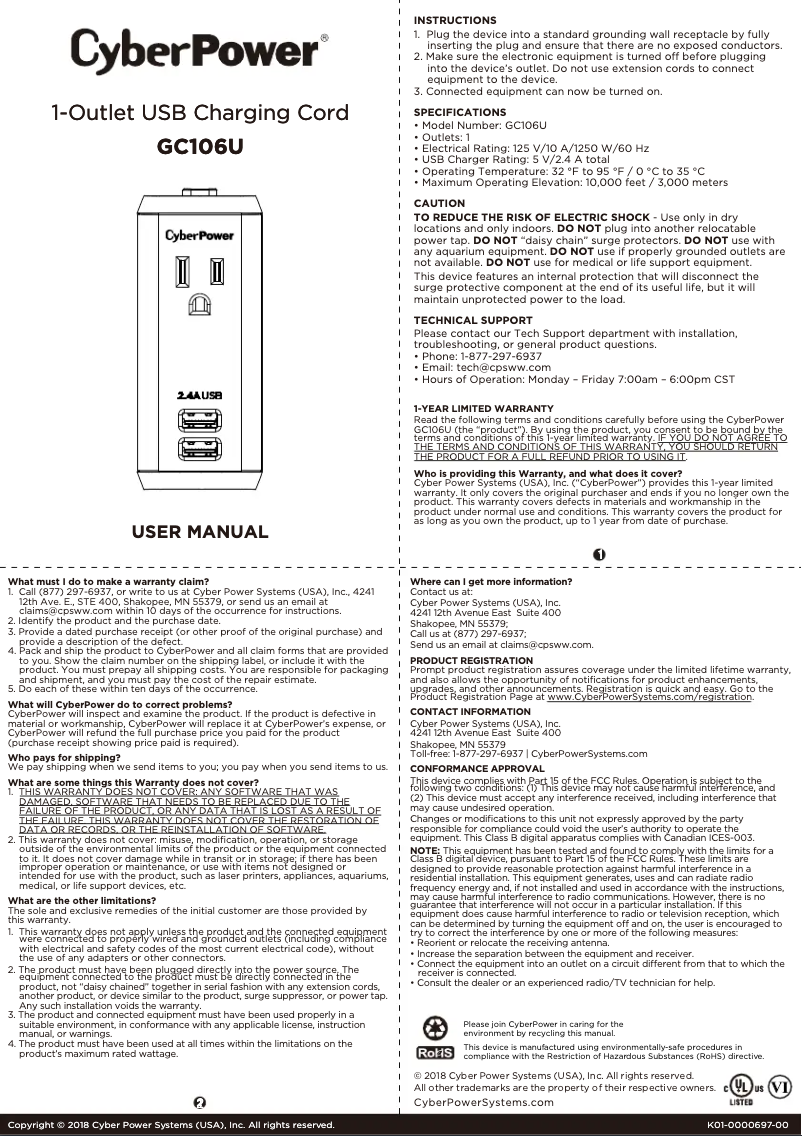 Page 1 de la notice Manuel utilisateur CyberPower GC106U