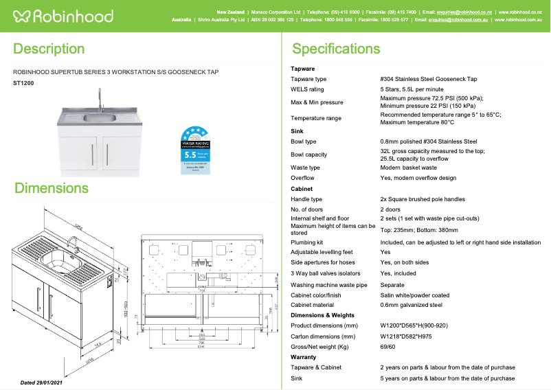 Page n°1 - Fiche technique Robinhood ST1200
