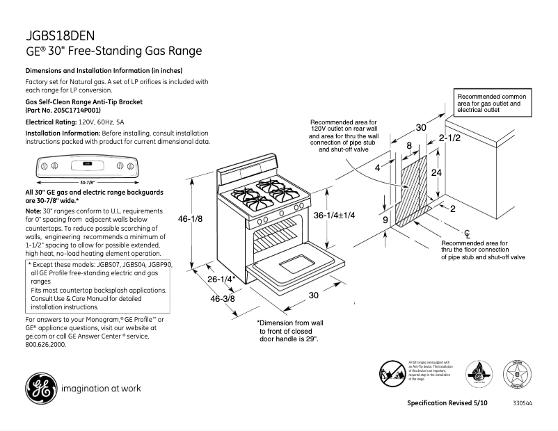 Page n°1 - Fiche technique GE JGBS18DENWW