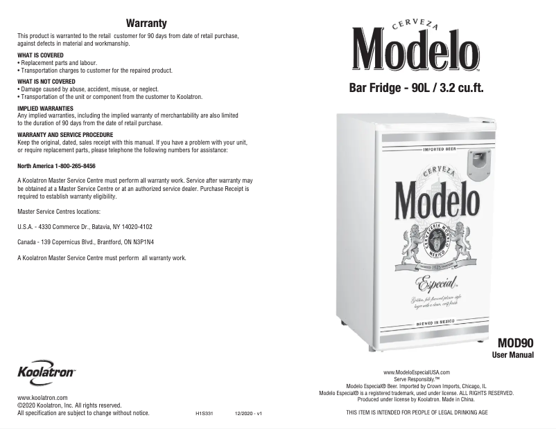 Page 1 de la notice Manuel utilisateur Modelo MOD90