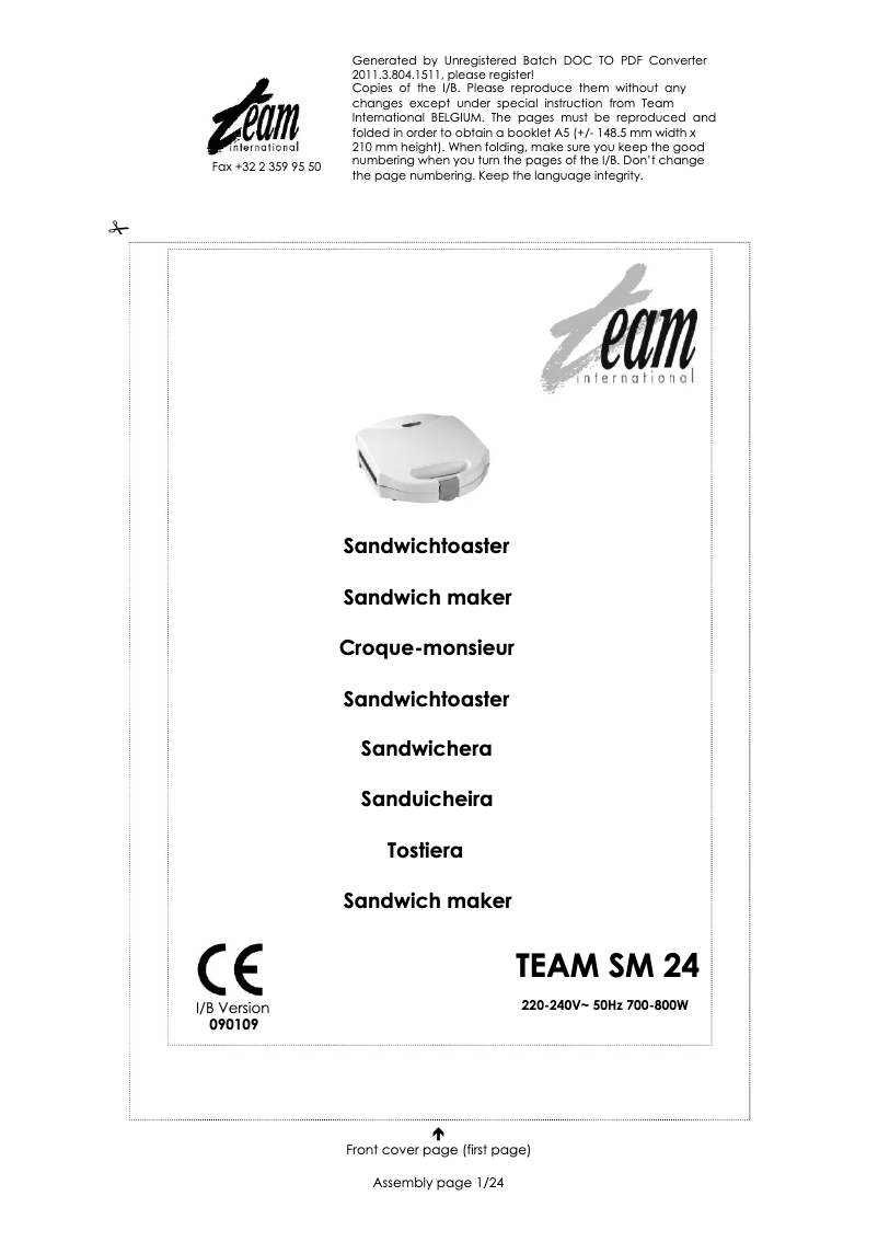 Page 1 de la notice Manuel utilisateur Team SM 24