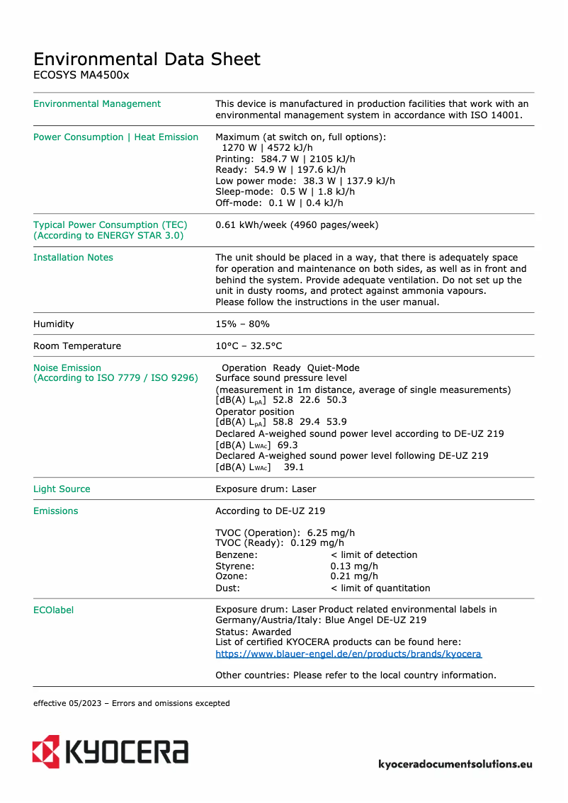 Page n°1 - Fiche technique Kyocera ECOSYS MA4500x