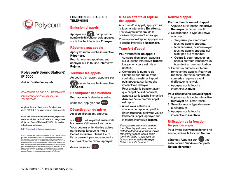 Page 1 de la notice Manuel utilisateur Polycom SoundStation IP 5000