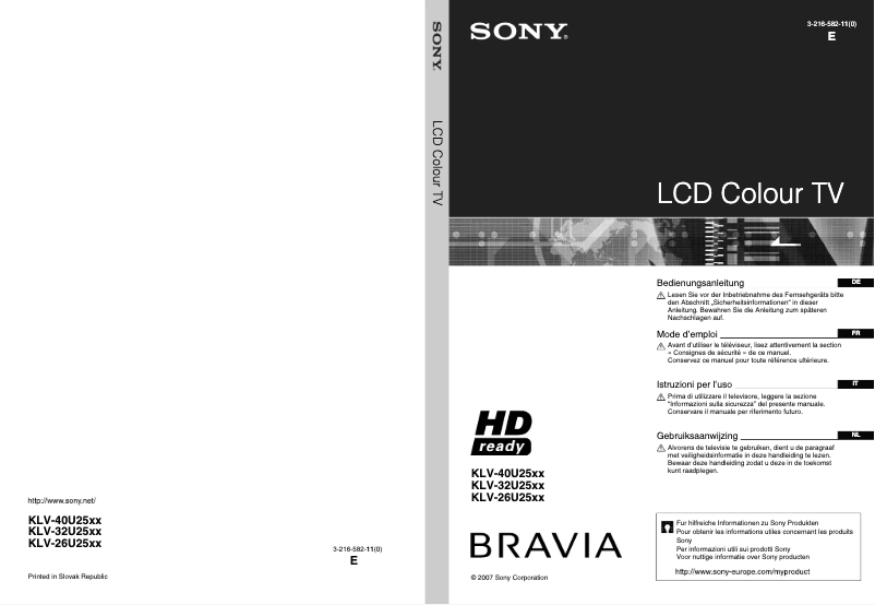 Page 1 de la notice Manuel utilisateur Sony Bravia KLV-32U2530
