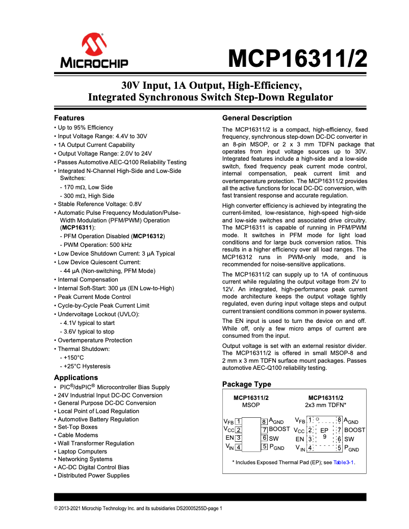 Page 1 de la notice Fiche technique Microchip MCP16312