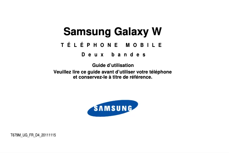 Image de la première page du manuel de l'appareil Galaxy W