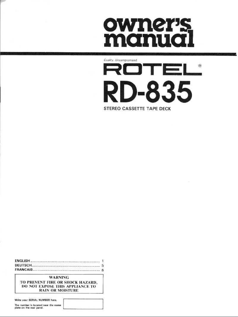Page 1 of the manual User Manual Rotel RD-835