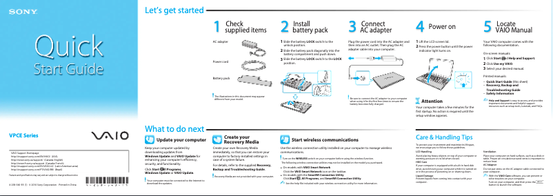 Page 1 de la notice Guide d'installation Sony Vaio VPCEB3HGX