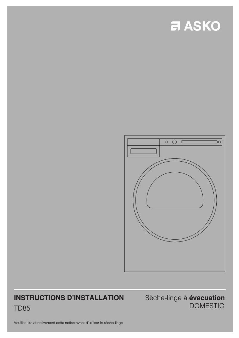 Page n°1 - Guide d'installation Asko T411VD.T.U