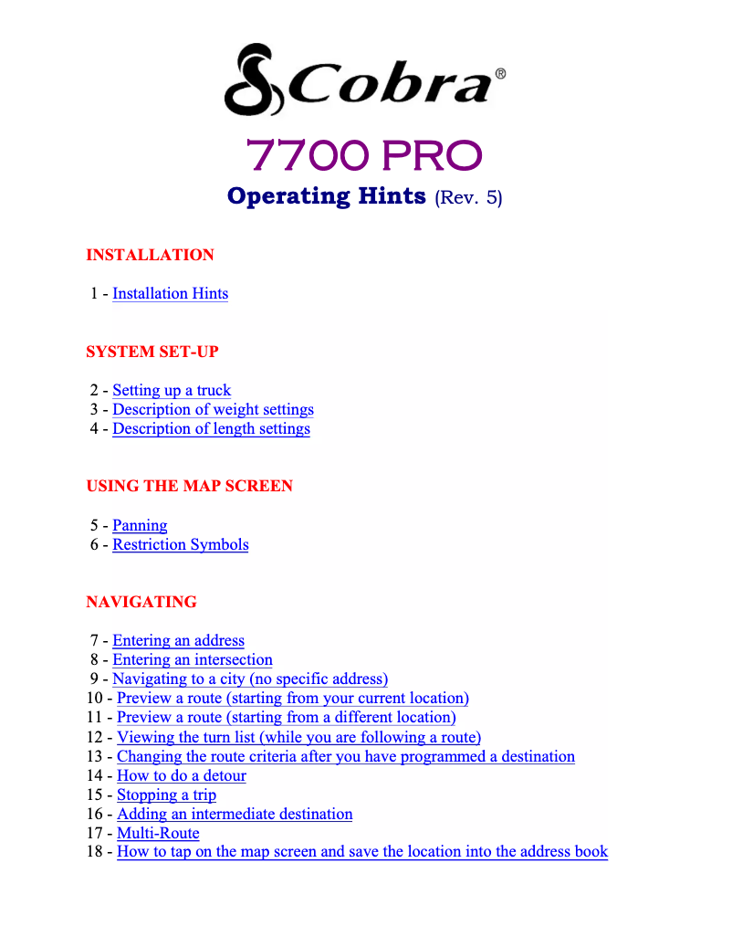 Page n°1 - Manuel utilisateur Cobra 7700 PRO