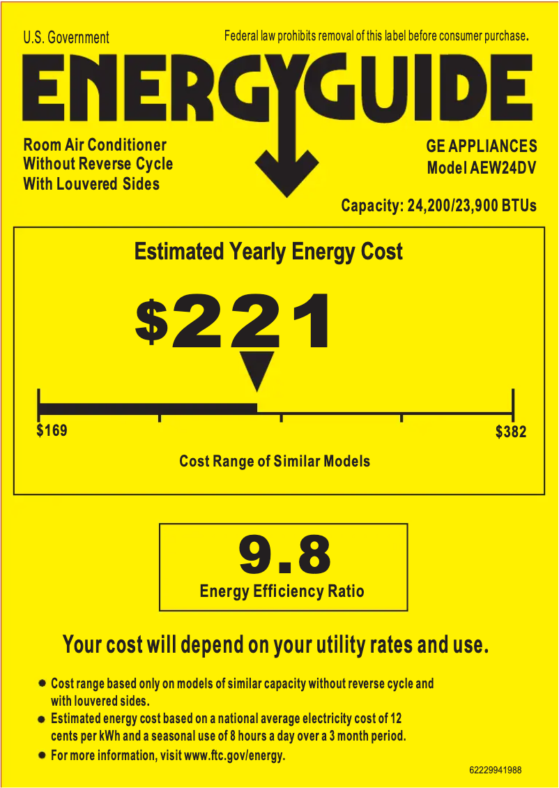 Page n°1 - Label énergétique GE AEW24DV