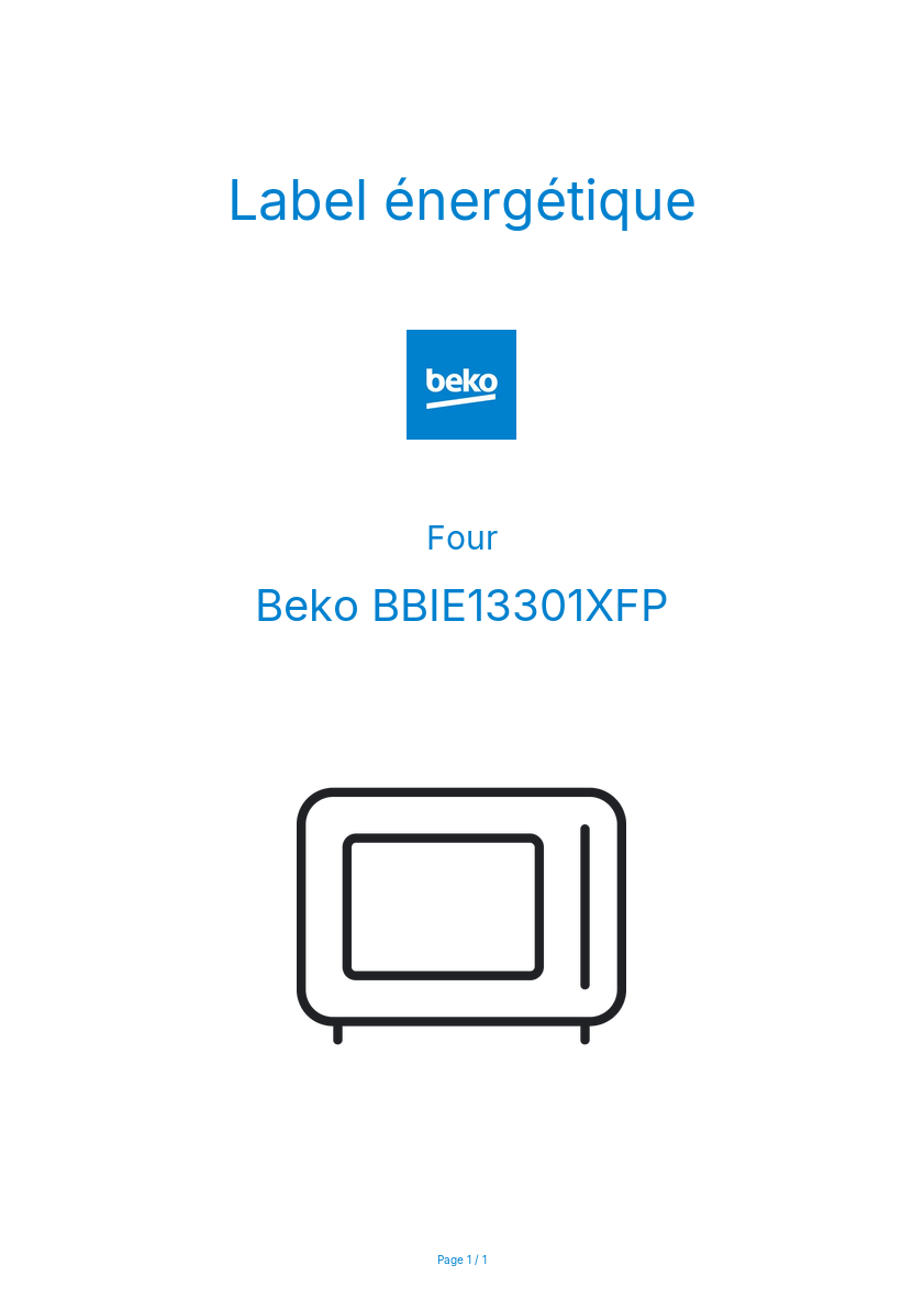 Page n°1 - Label énergétique Beko BBIE13301XFP