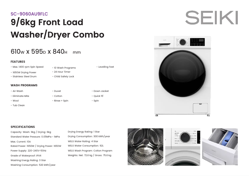 Page n°1 - Fiche technique Seiki SC-9060AU9FLC