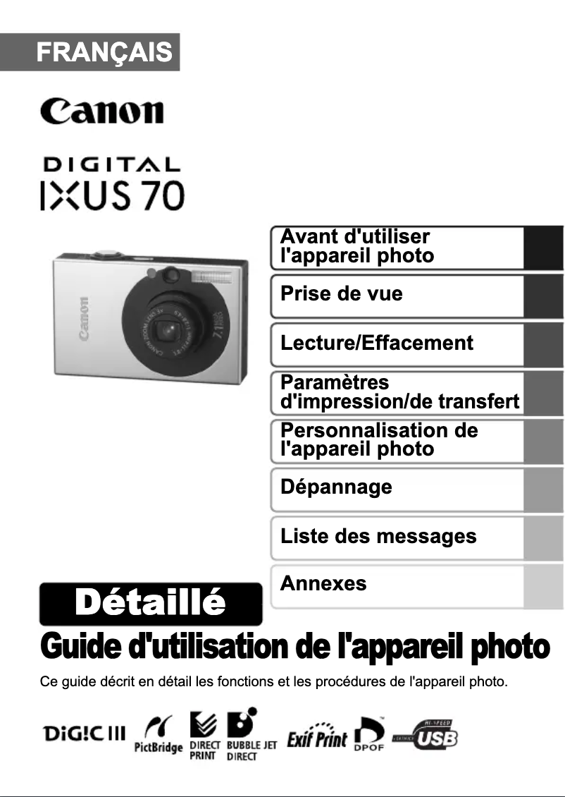 Imagen de la primera página del manual del dispositivo Digital IXUS 70