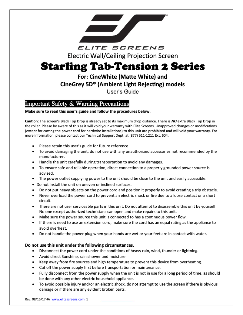 Image de la première page du manuel de l'appareil Starling Tab-Tension 2 Series