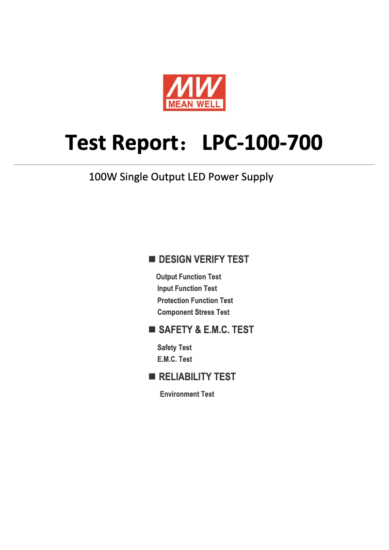 Page n°1 - Fiche technique Mean Well LPC-100-700
