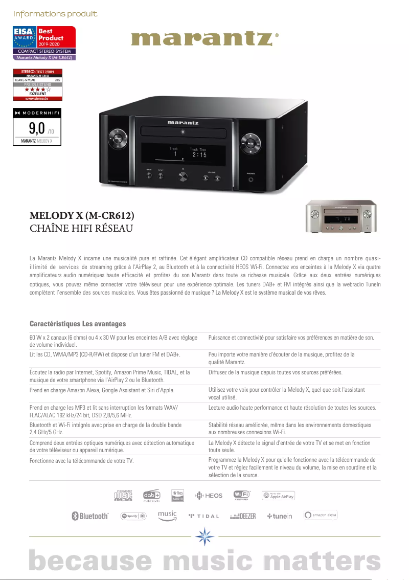 Page n°1 - Fiche technique Marantz Melody X M-CR612
