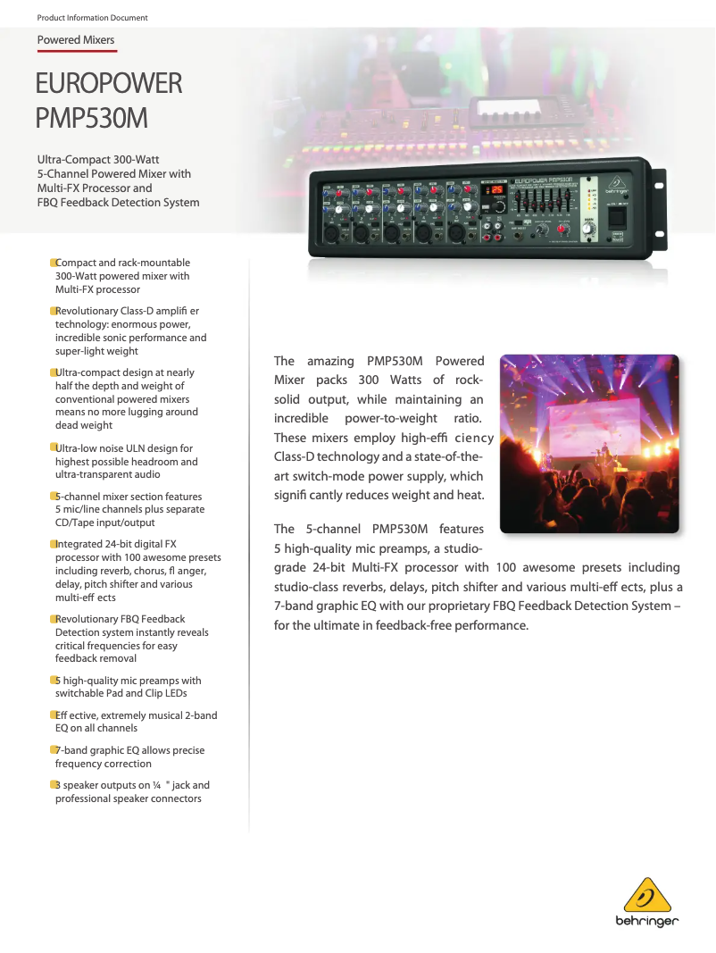 Page 1 de la notice Fiche technique Behringer Europower PMP530M