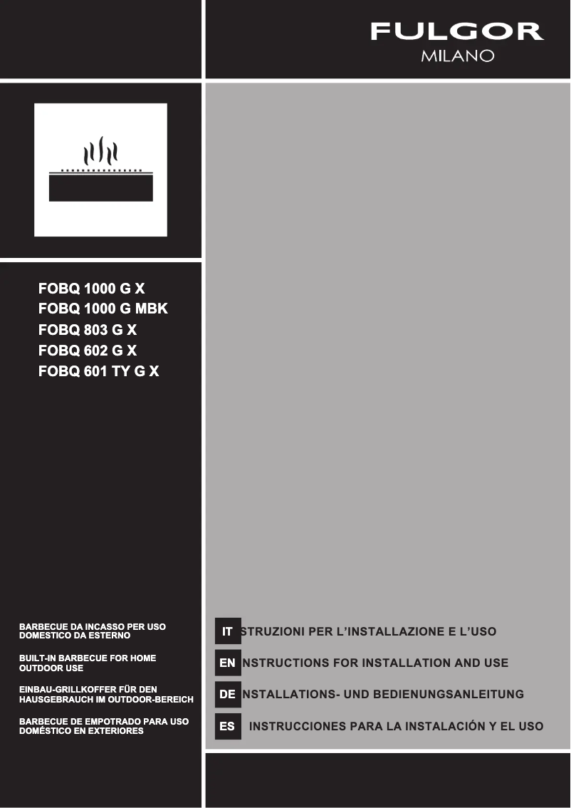 Page 1 de la notice Guide d'installation Fulgor Milano FOBQ 803 G MBK