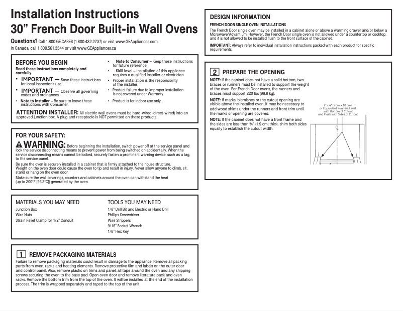 Page 1 de la notice Guide d'installation Monogram ZTSX1FPSN