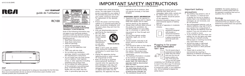 Page 1 de la notice Manuel utilisateur audiovox RC100
