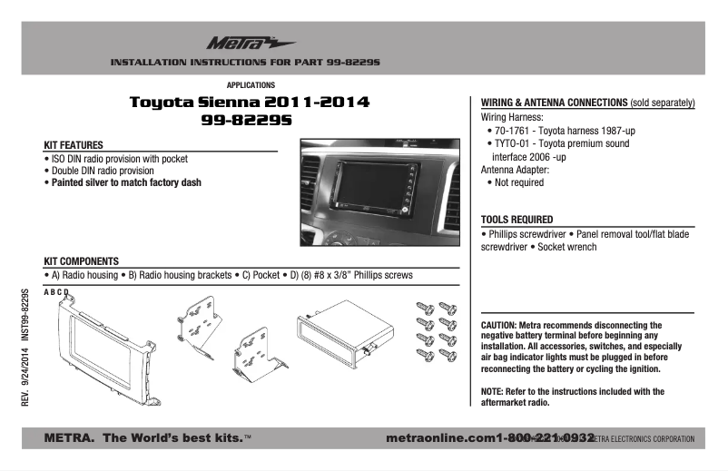 Page n°1 - Guide d'installation Metra 99-8229S