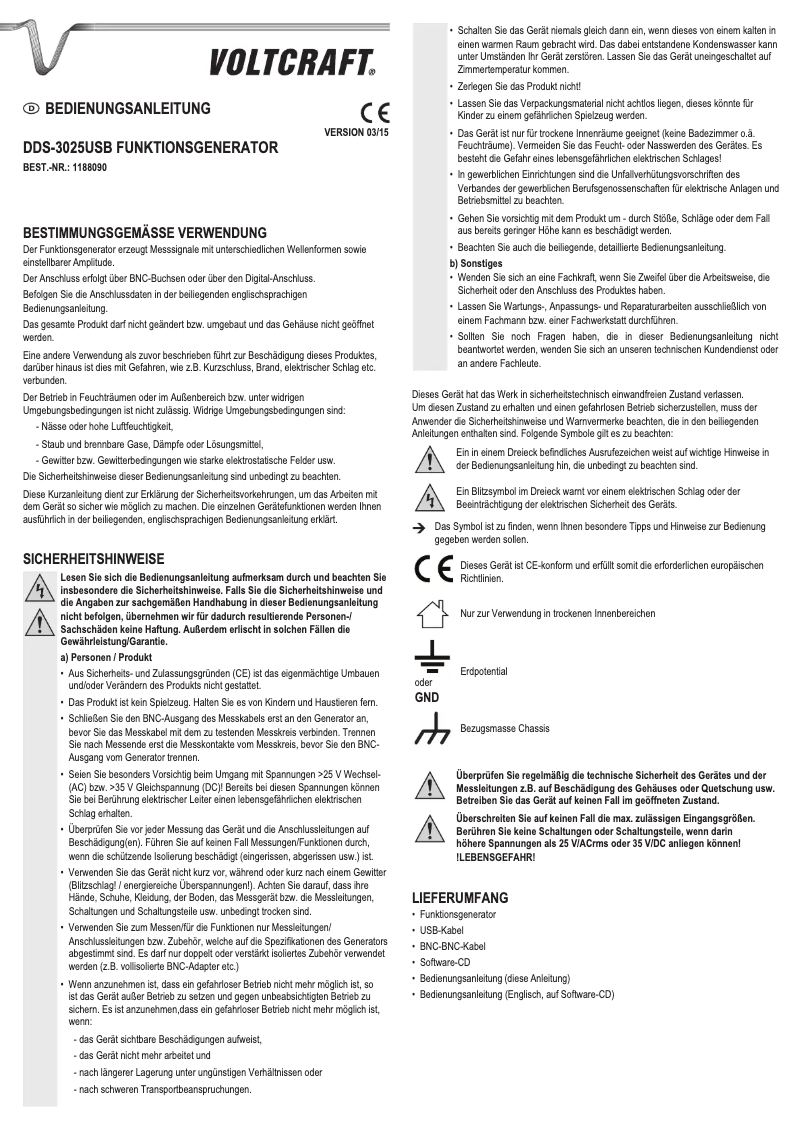 Page n°1 - Manuel utilisateur Voltcraft DDS-3025 USB