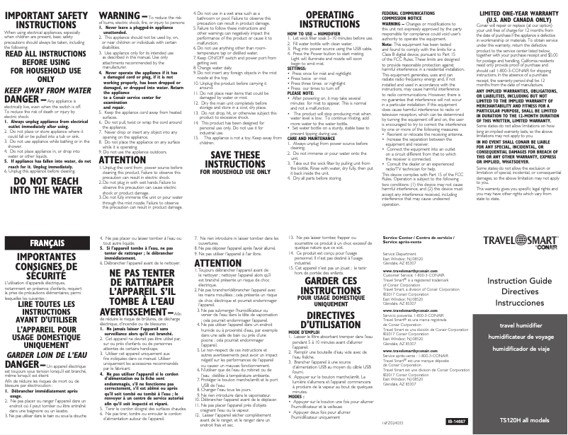 Page 1 de la notice Manuel utilisateur Conair TS120X