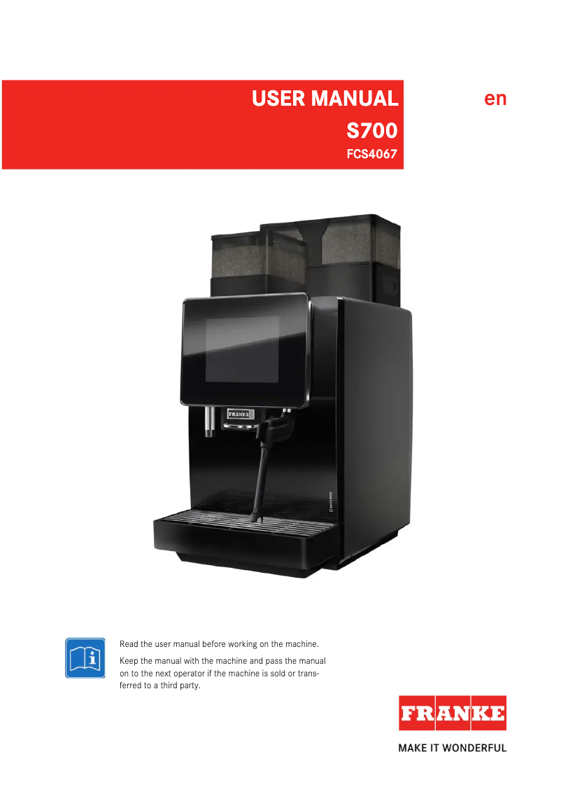 Page n°1 - Manuel utilisateur Franke S700