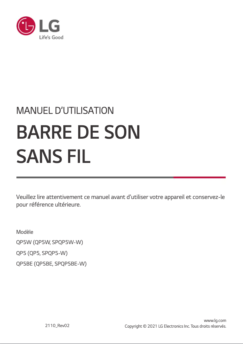 Page 1 de la notice Manuel utilisateur LG QP5W
