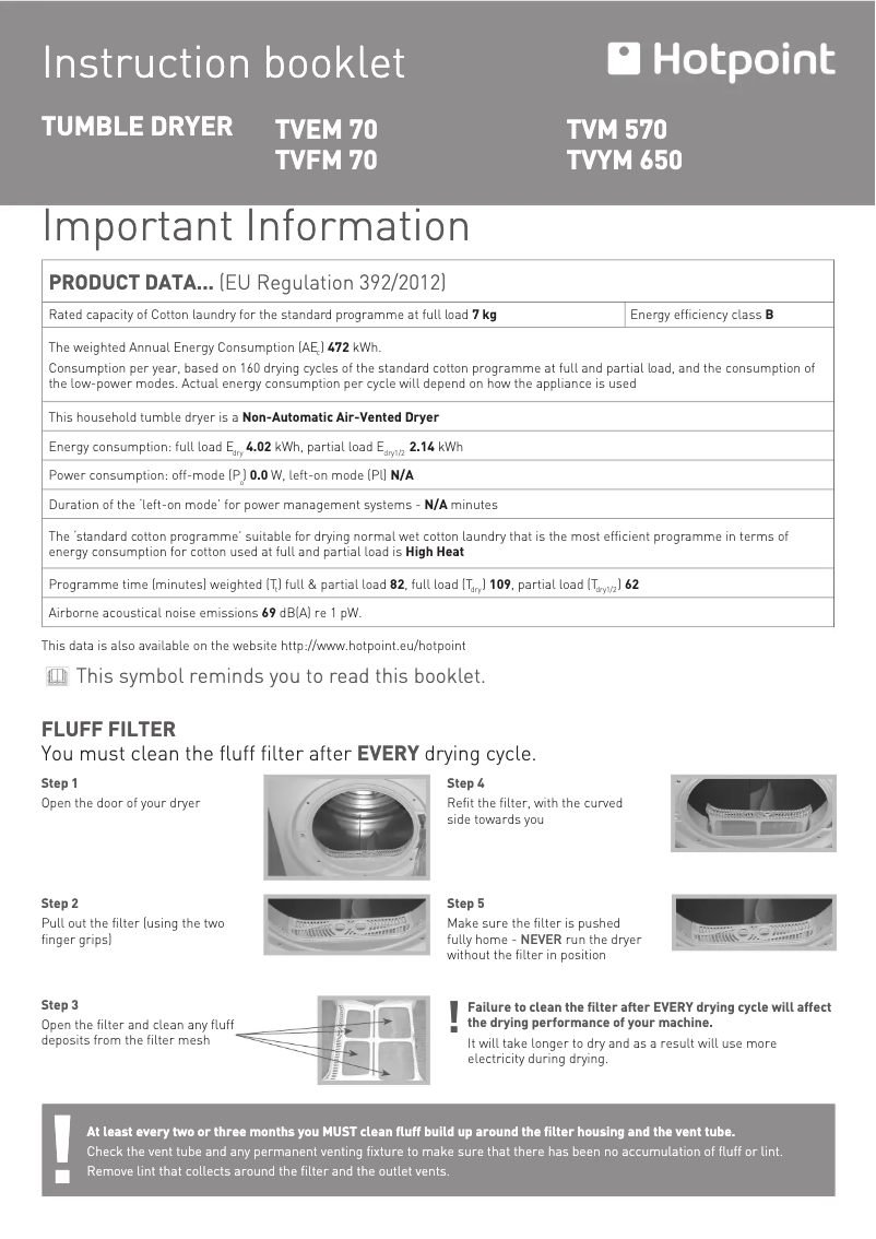 Page n°1 - Manuel utilisateur Hotpoint TVFM70BGP