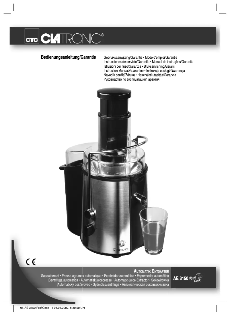 Page 1 de la notice Manuel utilisateur Clatronic AE 3150