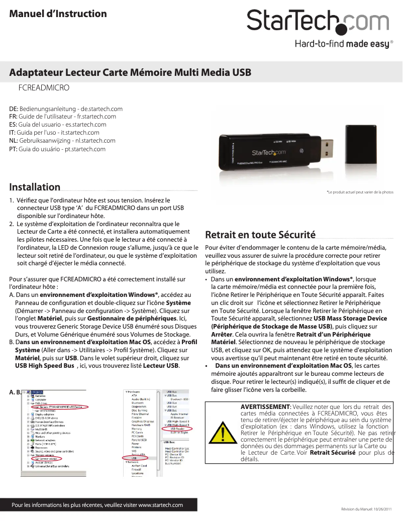 Image de la première page du manuel de l'appareil FCREADMICRO