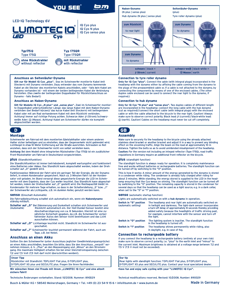 Page 1 de la notice Manuel utilisateur Busch + Müller Lumotec IQ Cyo