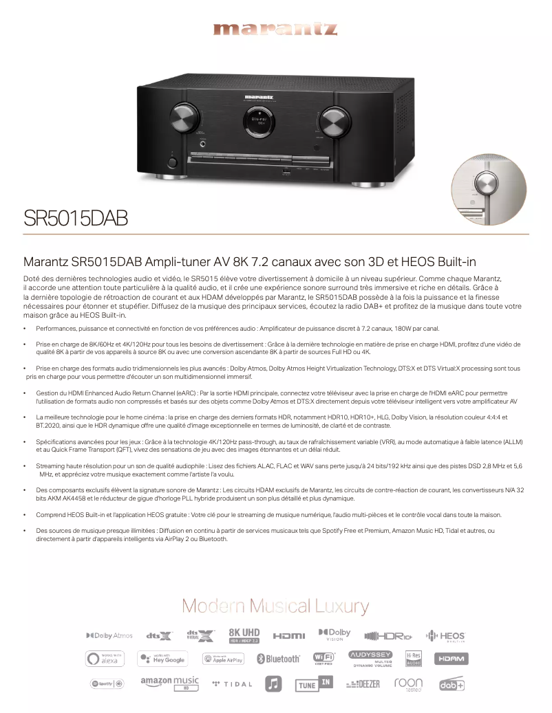 Page 1 de la notice Manuel utilisateur Marantz SR5015 DAB