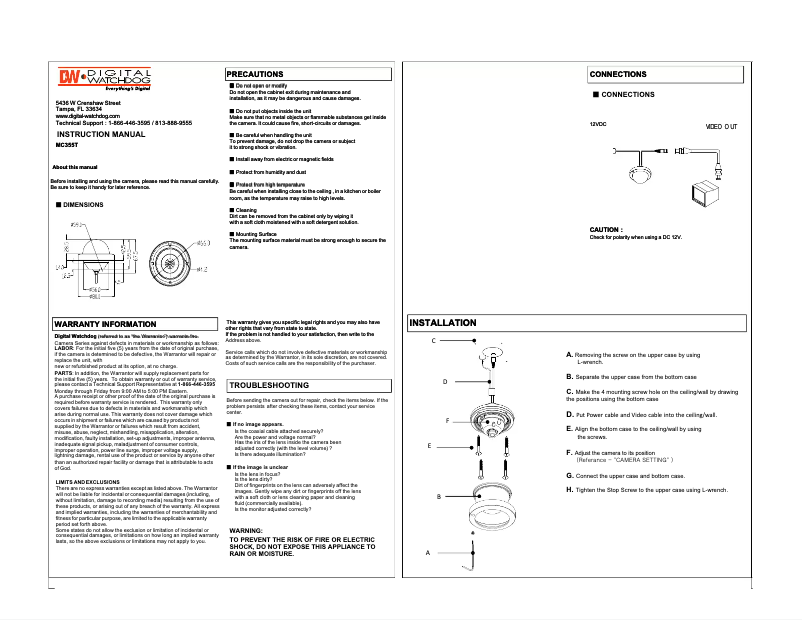 Page n°1 - Manuel utilisateur Digital Watchdog DWC-MC355T