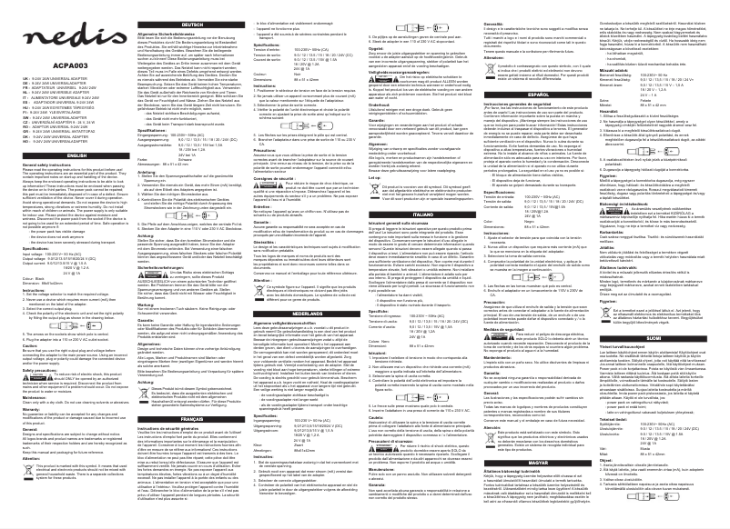 Page n°1 - Manuel utilisateur Nedis ACPA003